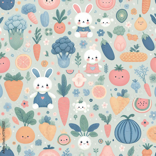 fruit and vegetables themed  Colorful cute baby and children patterns