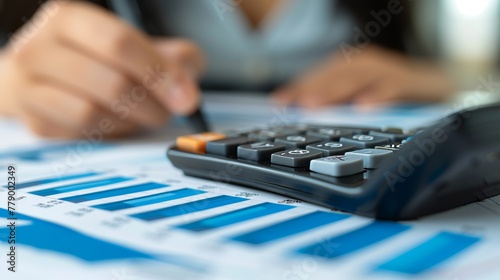Accounting Banking Concept, Businesswoman doing financial analysis and calculating financial reports, business graph growth chart, finance and investment, business analysis concept.