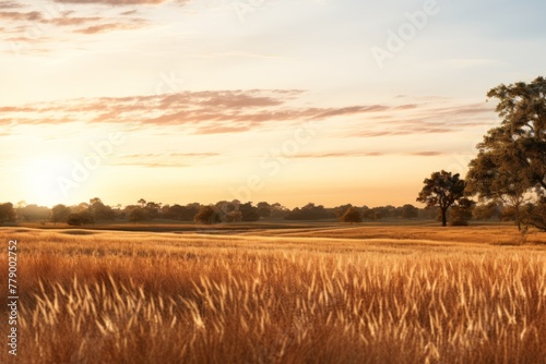 Tranquil African savanna landscape at sunrise photo