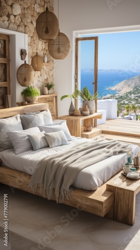 A bedroom with a stunning view of the Mediterranean Sea