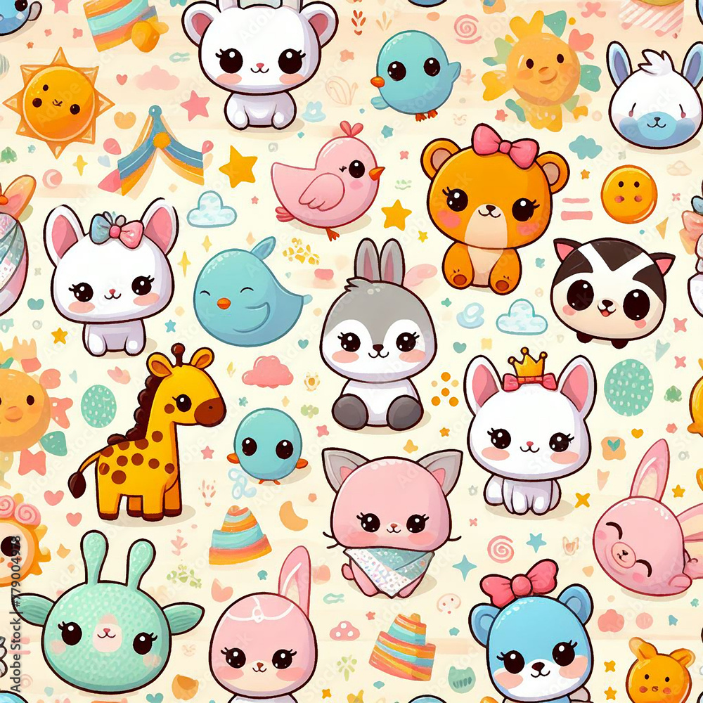 Animal themed Colorful cute baby and children patterns Animal themed Colorful cute baby and children patterns
