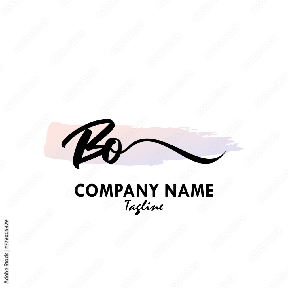 BO Watercolor Initial Logo Design Vector