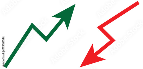 Financial arrows up and down. Green and red arrow. Increase and decrease.