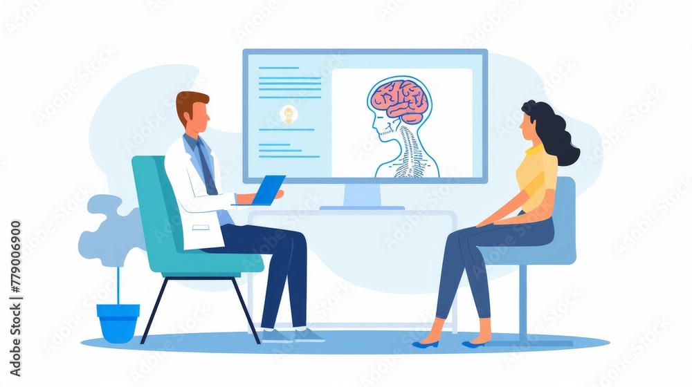 A therapist and patient use an AI application to track mental health progress and adjust therapy techniques. A therapist and patient use an AI application to track mental health progress and adjust therapy techniques.