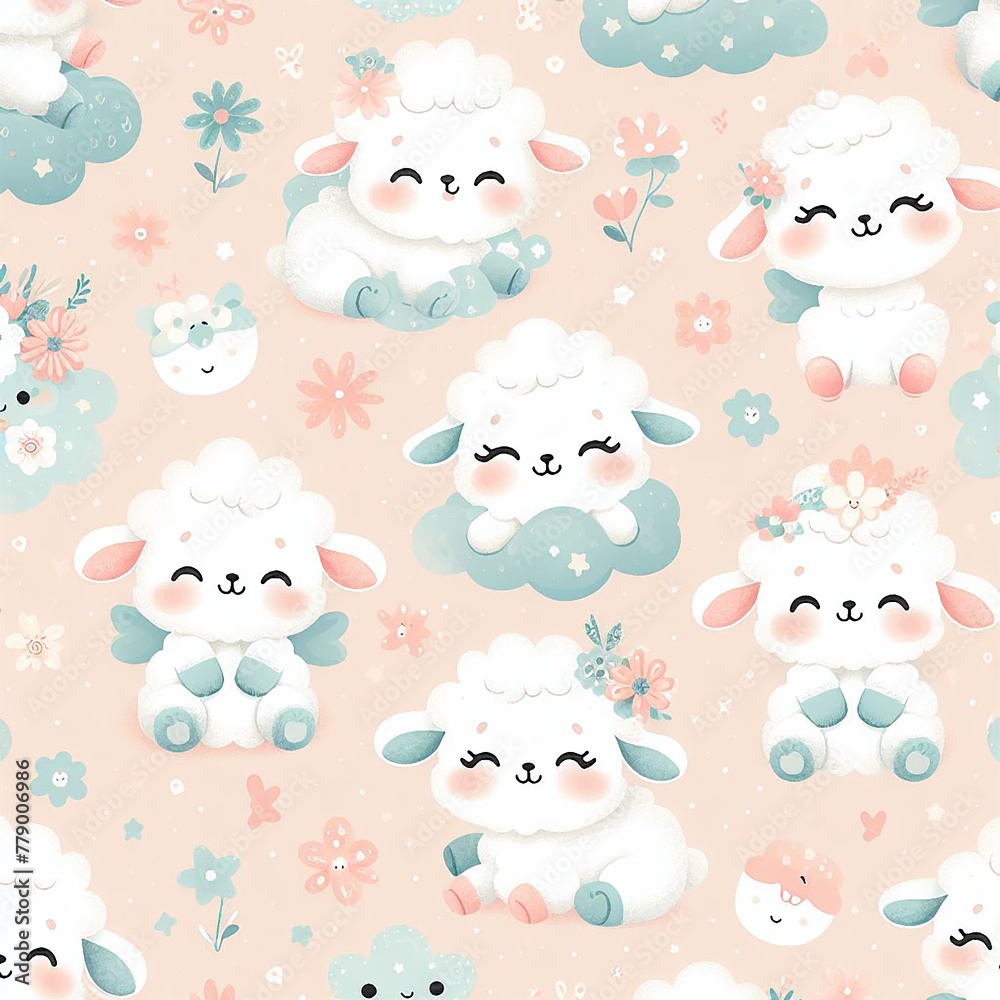 sheep themed colorful cute baby and children patterns