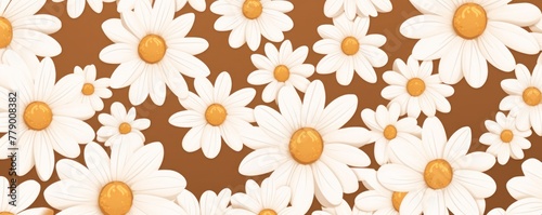 Tan and white daisy pattern  hand draw  simple line  flower floral spring summer background design with copy space for text or photo backdrop 