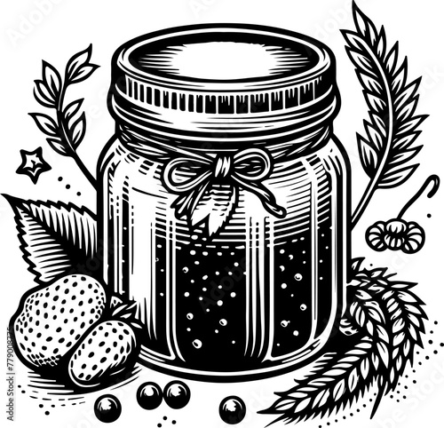 Jam jar black outline illustration coloring book.