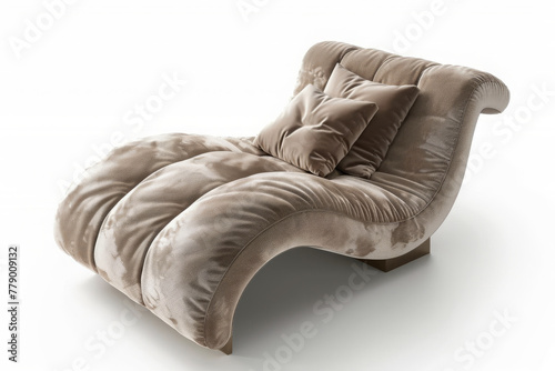 Luxurious velvet chaise lounge with pillow and curved form