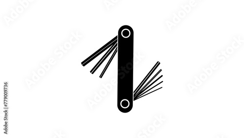 Folding Hex Wrench Key, black isolated silhouette