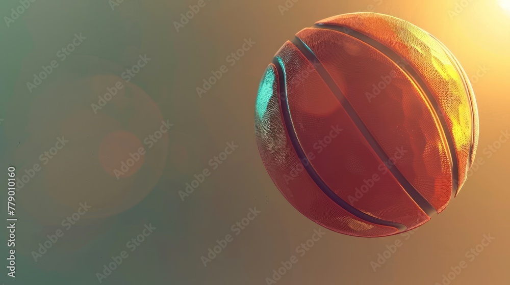 Retro-style 3D basketball icon suspended in mid-air with dynamic lighting and shadow