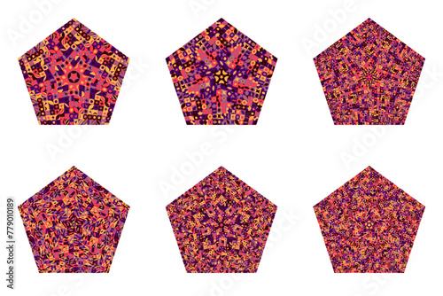 Abstract tiled mosaic pentagon polygon set - geometrical  ornamental vector design element on  background
