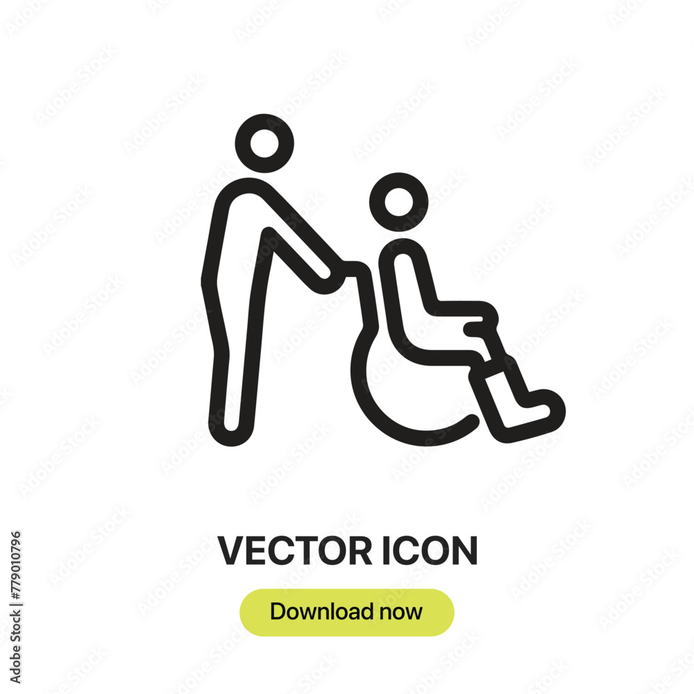 Wheelchair icon vector. Linear-style sign for mobile concept and web design. Wheelchair symbol illustration. Pixel vector graphics - Vector.
Wheelchair icon vector. Linear-style sign for mobile concept and web design. Wheelchair symbol illustration. Pixel vector graphics - Vector.