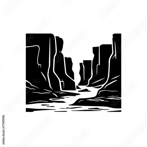 Arid canyon river landscape Logo Monochrome Design Style