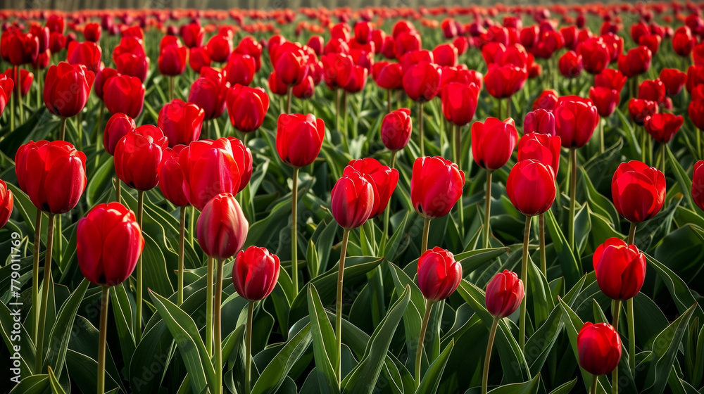 Fototapeta premium Field with red tulips