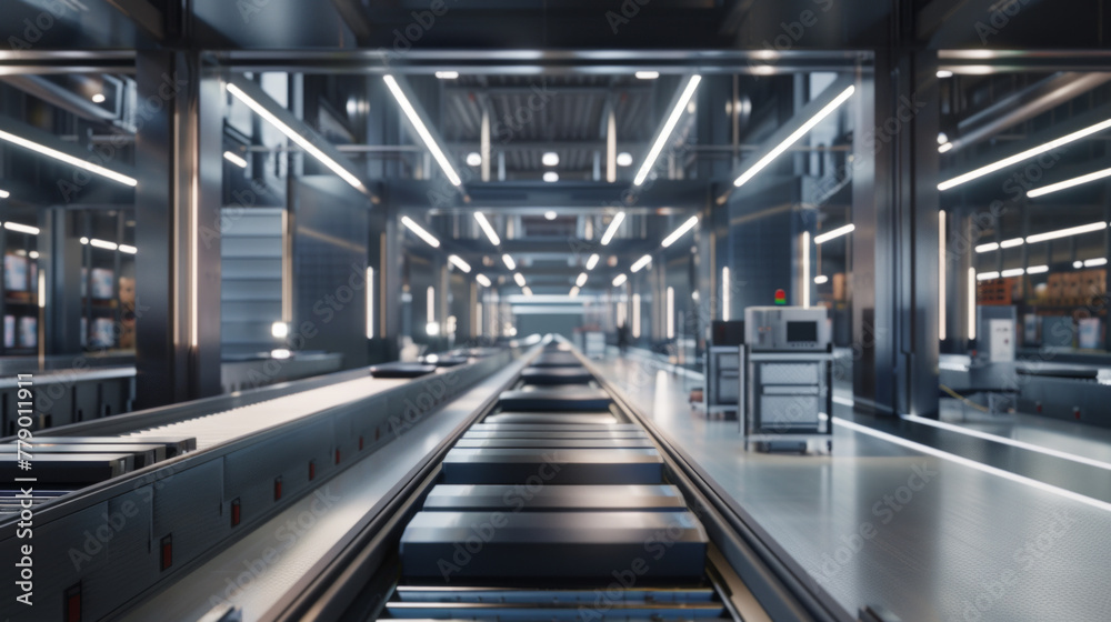 custom made wallpaper toronto digitalA modern logistics distribution center with sorting machines and automated conveyor systems, momentarily quiet but ready to handle the efficient distribution of goods