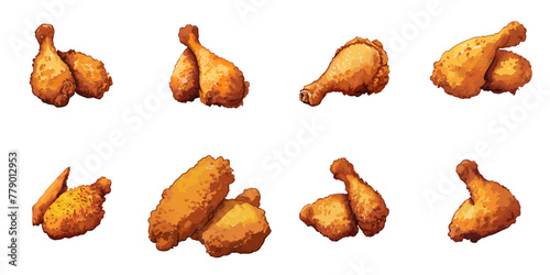 Vector illustration of multiple fried chickens in watercolor style