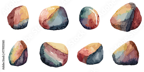 Vector illustration of multiple colourful stones in watercolor style photo