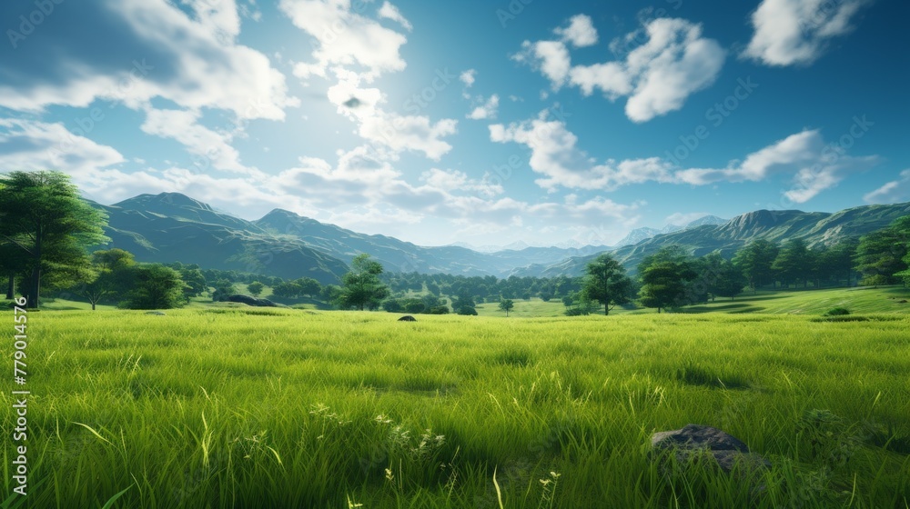 Grass field with mountains in the distance