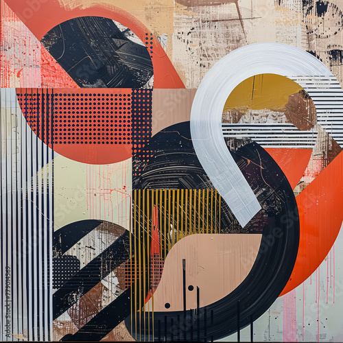 Abstract grunge background with colorful geometric elements. Grunge style.