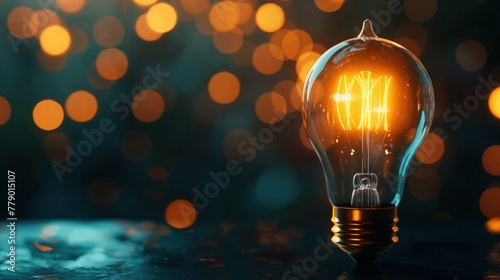 Innovative 3D light bulb icon glowing with ideas photo