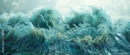 An abstract 3D illustration of a shirt transforming into seaweed and ice, blurring the lines between nature and manmade photo