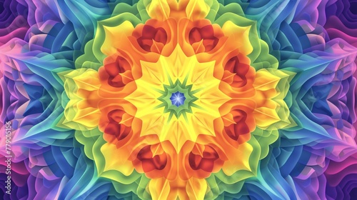 Kaleidoscope pattern with symmetrical shapes in rainbow colors photo
