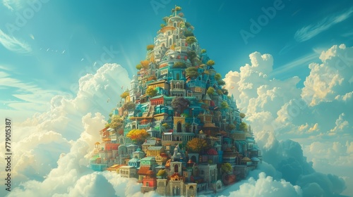 A magnificent illustration of a city built on top of a giant cloud photo