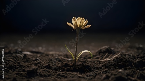 A withered flower trying to sprout in the dark soils of fortitude, photo