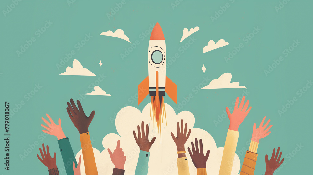 Inspiring Rocket Launch Representing Teamwork and Innovation Concept Inspiring Rocket Launch Representing Teamwork and Innovation Concept