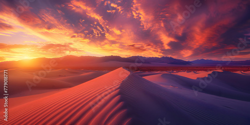Dune Twilight Tranquility Serenity in the Sunset Glow,  a desert with a rainbow sand dunes © HijabZohra