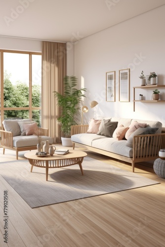 Bright and Airy Scandinavian Living Room With Natural Textures © Adobe Contributor