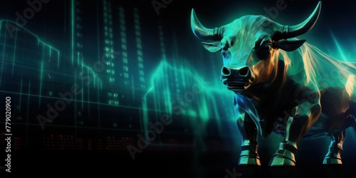 Teal stock market charts going up bull bullish concept, finance financial bank crypto investment growth background pattern with copy space for design  © Celina