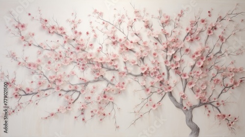 Delicate pink cherry blossom tree with intricate branches and petals
