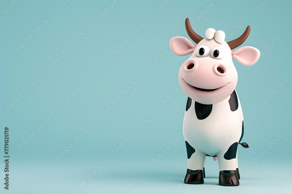 Cute 3D cartoon funny cow on background with Space for text. Cute 3D cartoon funny cow on background with Space for text.