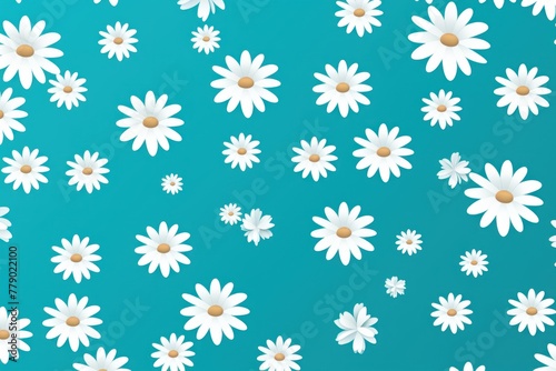 Turquoise and white daisy pattern  hand draw  simple line  flower floral spring summer background design with copy space for text or photo backdrop 
