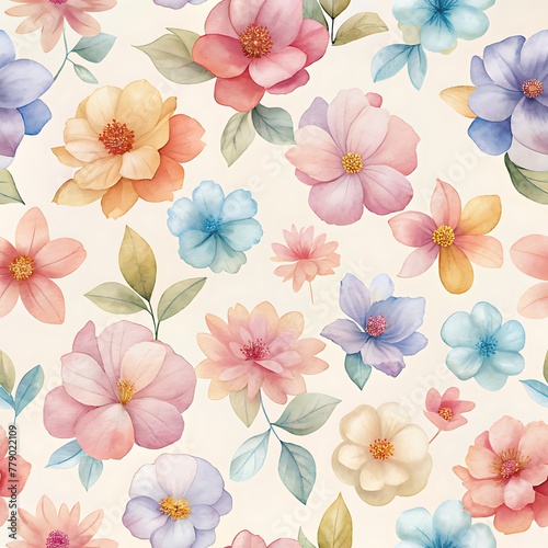 Colorful flowers watercolor seamless patterns 4