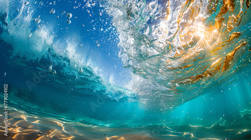 Ocean's Embrace: Turquoise Waves Dancing with Sunlight, Generative AI