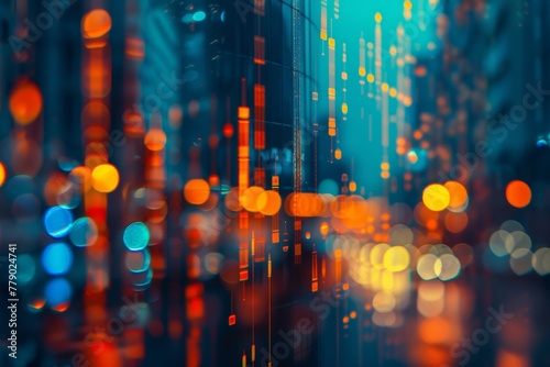 Abstract Digital Finance Bokeh with Glowing Investment Graphs