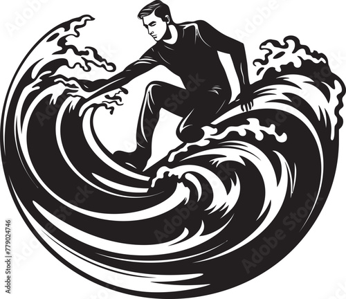 Surfer Symphony Musical Guy Surfing Vector Logo Design Ocean Rider Guy Surfing Vector Logo Design Icon
