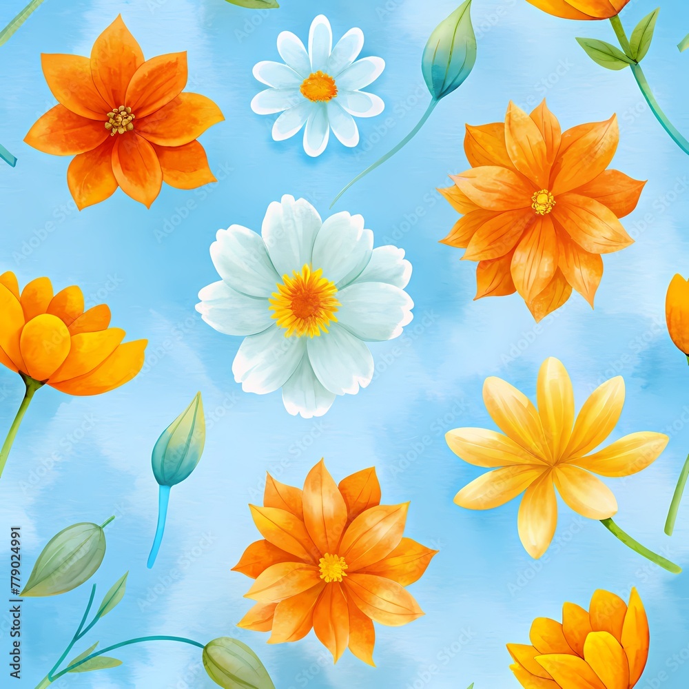Vibrant watercolor flowers seamless background 1
