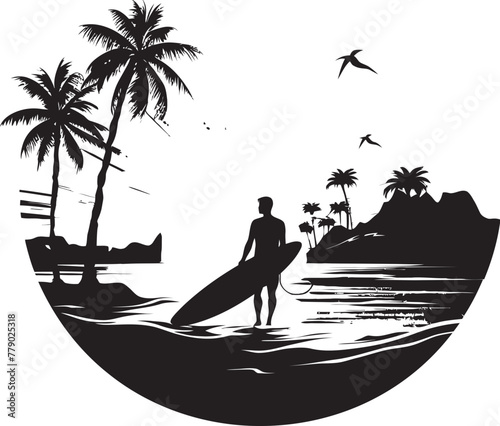 Surfing Sonata Vector Icon Logo of a Guy Dancing on Waves Wave Wanderer Vector Logo of a Surfer Exploring the Sea