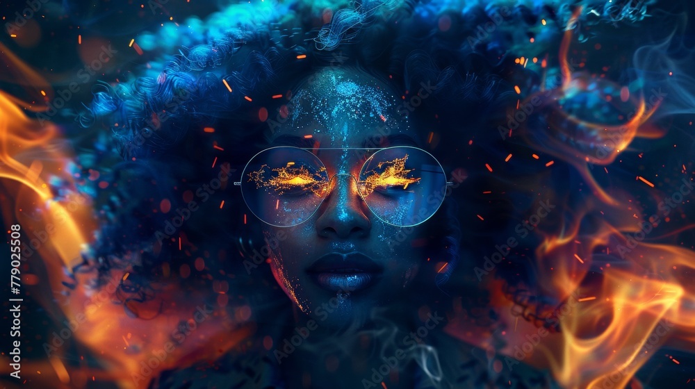 Surreal Vision of a Woman with Glowing Eyes and Ethereal Flames Surreal Vision of a Woman with Glowing Eyes and Ethereal Flames