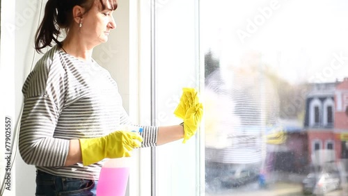 woman, home, people, window, cleaning