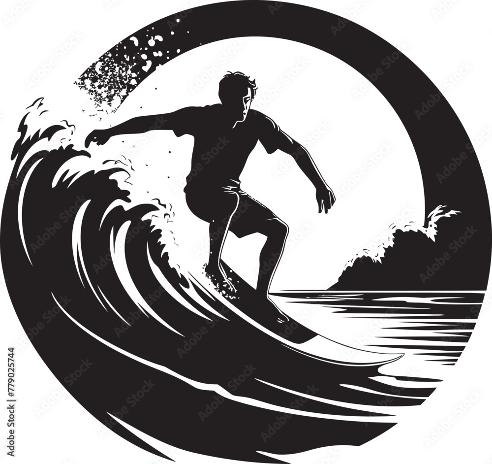 Surfers Symphony Vector Logo Design of a Guy Harmonizing with the Surf Surf Stance Dynamic Surfer Vector Icon Logo