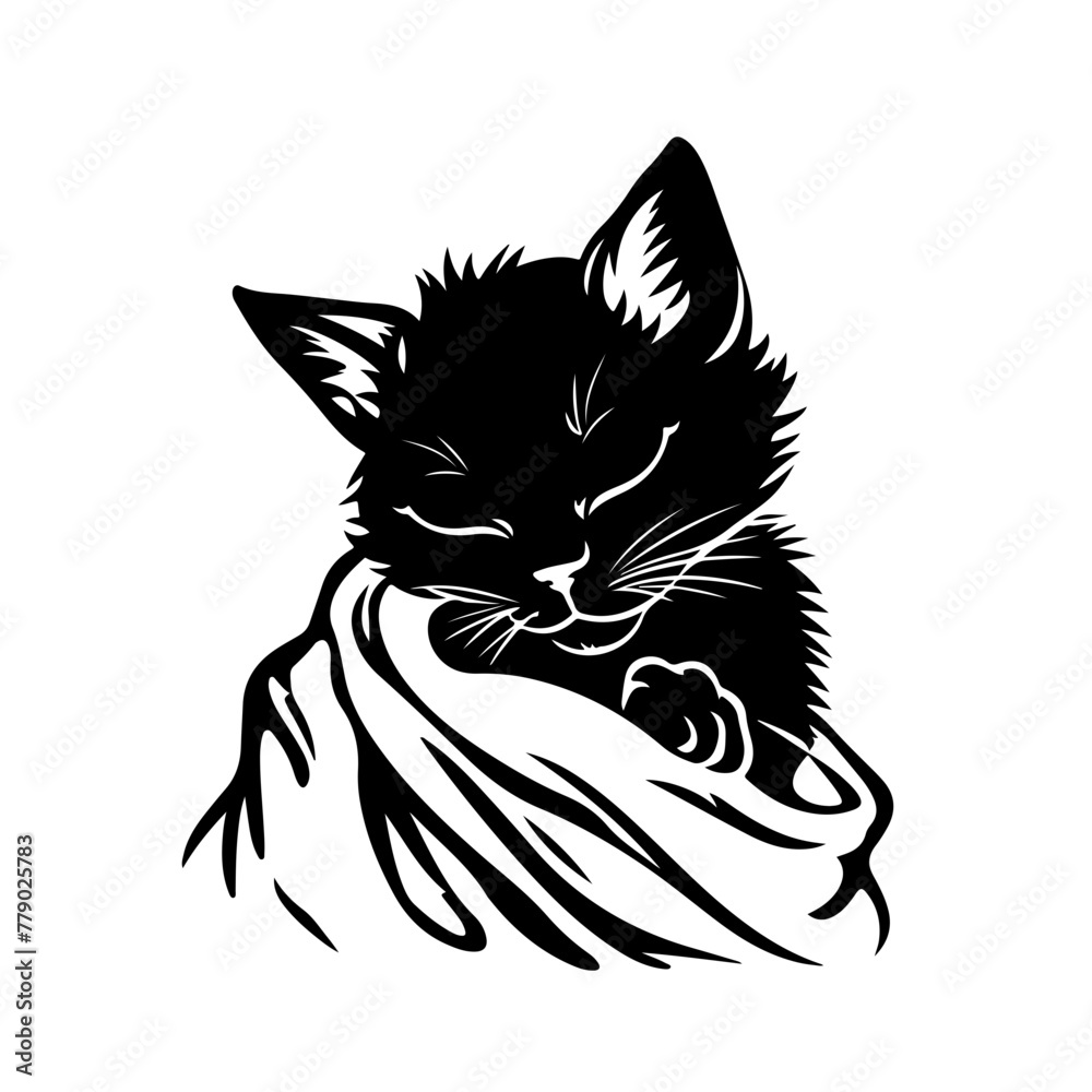 Small cat sleeping in blanket Logo Design