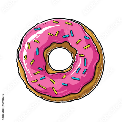 A censored cartoon donut with pink icing.
