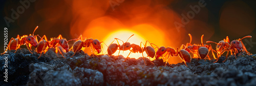 Team of Ants at Sunset,
Panorama the texture of embers in the oven
 photo