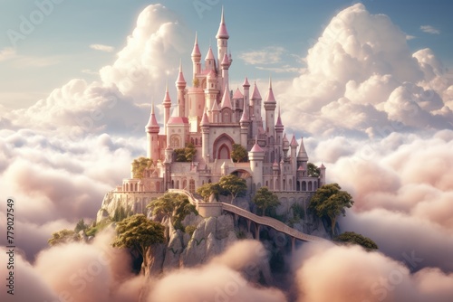 A fairytale castle  A whimsical fairytale castle in the clouds  AI generated