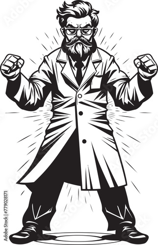 Healing Fury Expressive Doctor Icon Wrathful Genius Striking Doctor Vector Symbol