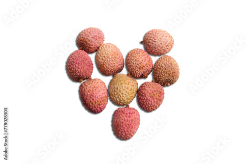 Top view of lychee fruit in a heart shape